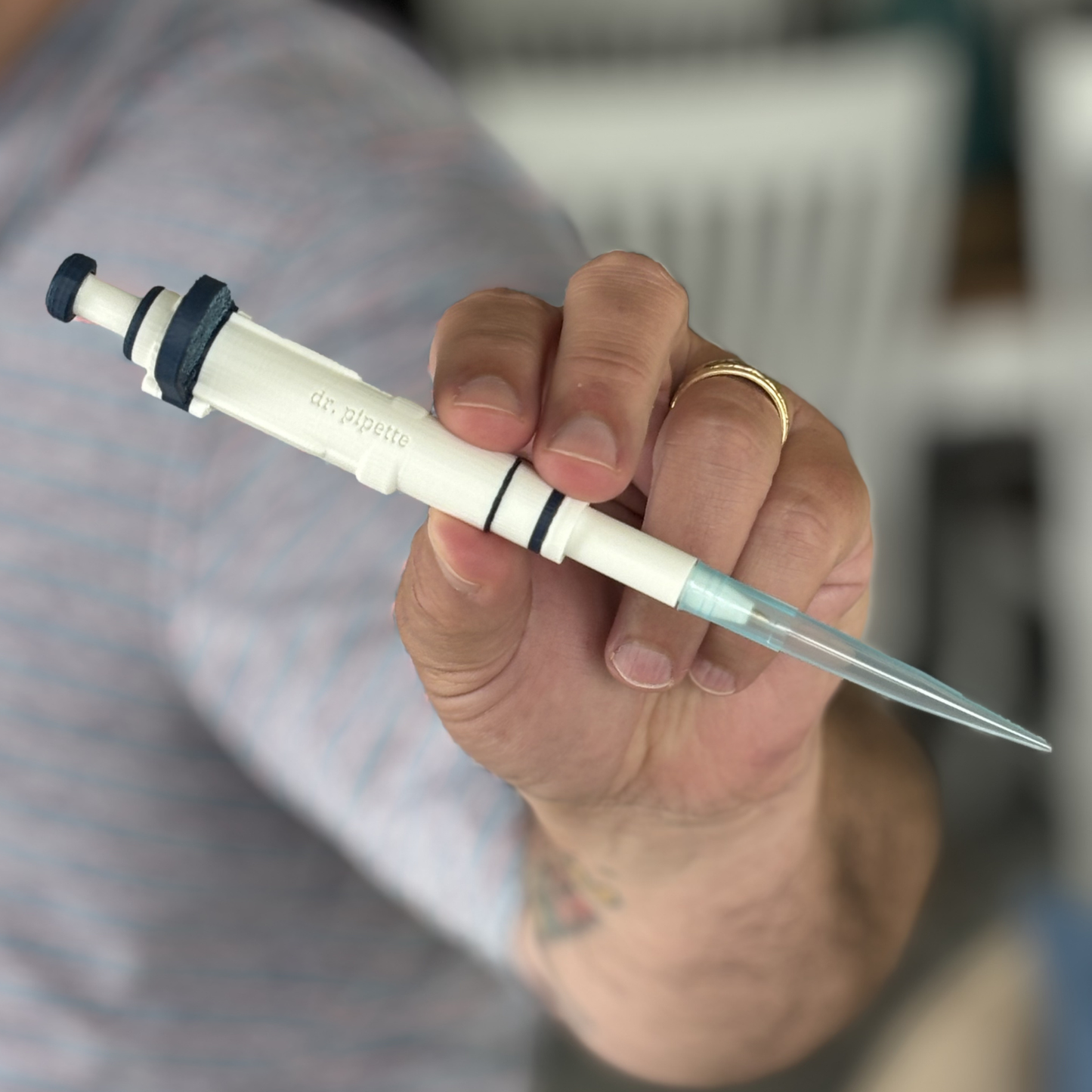 Ultra-Realistic Dr. Pipette Pen (Steel Blue), Non-Retractable, Ballpoint Pens (with 1000µL tip)