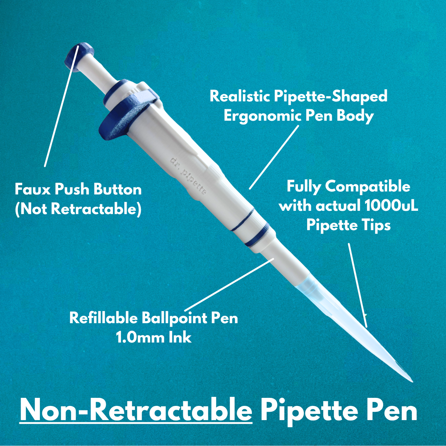 Ultra-Realistic Dr. Pipette Pen (Steel Blue), Non-Retractable, Ballpoint Pens (with 1000µL tip)