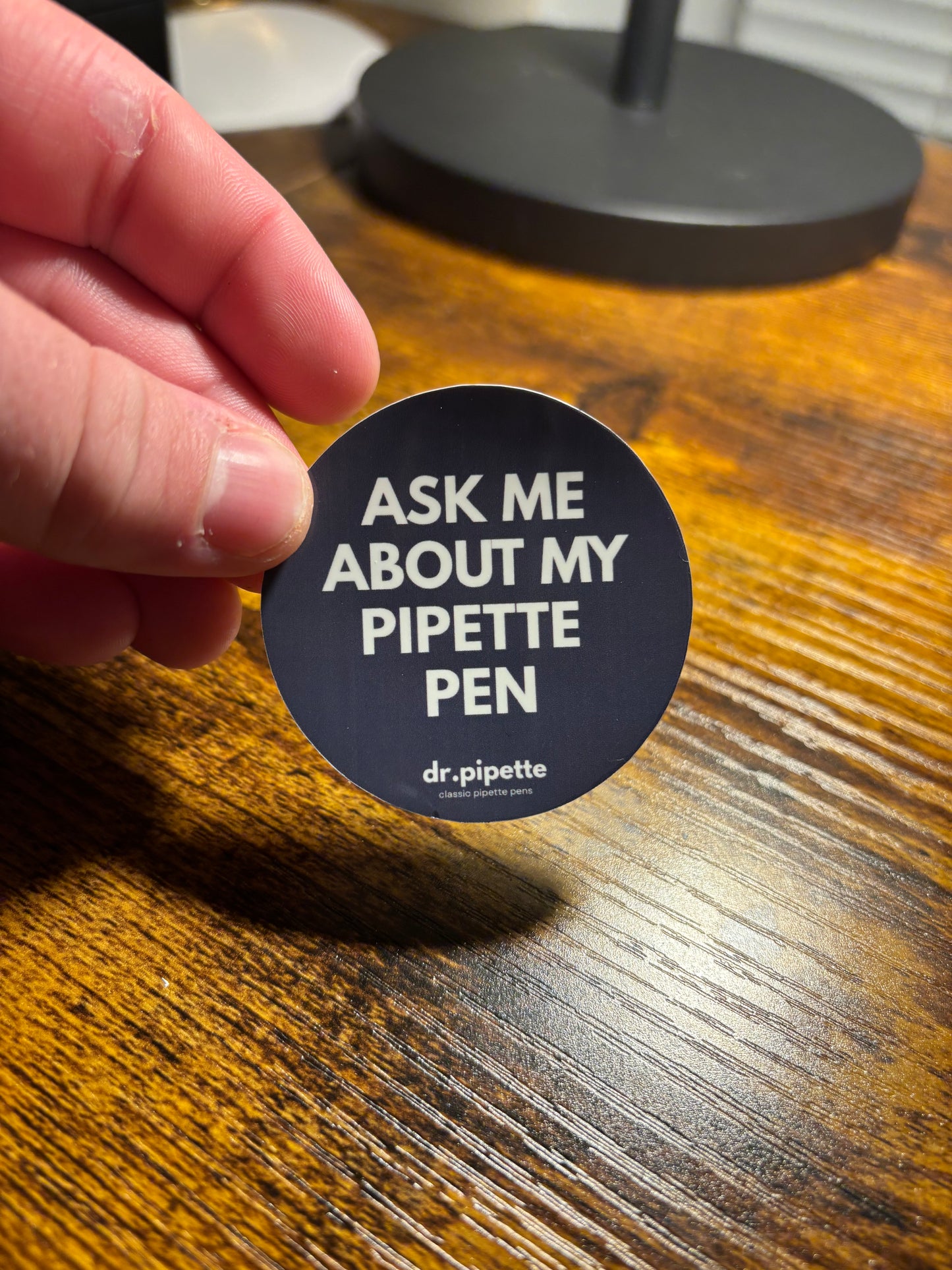 "Ask Me About My Pipette Pen" Custom Sticker (Steel Blue)