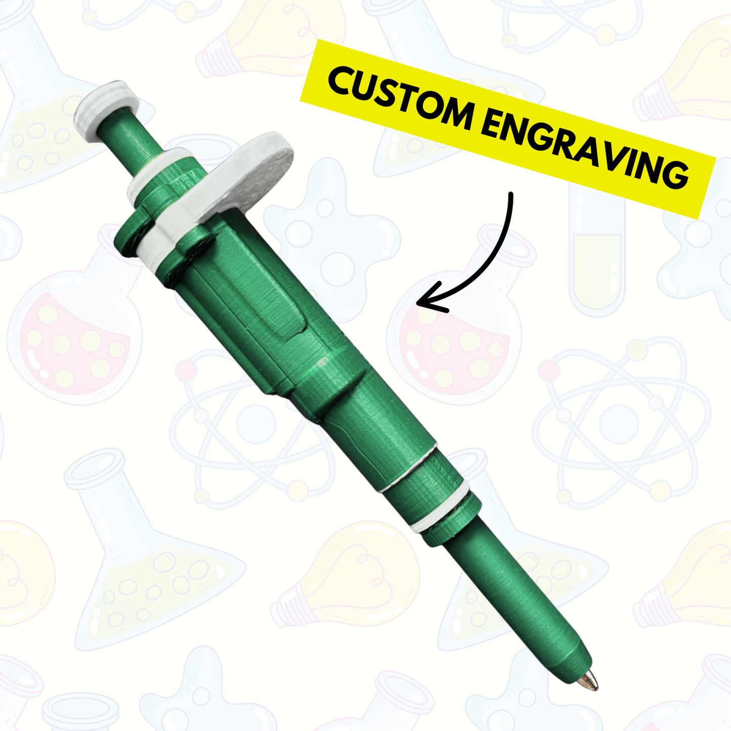 Ultra-Realistic Pipette Pen (Mistletoe Green), Retractable, 3D-Printed, Ballpoint Pens