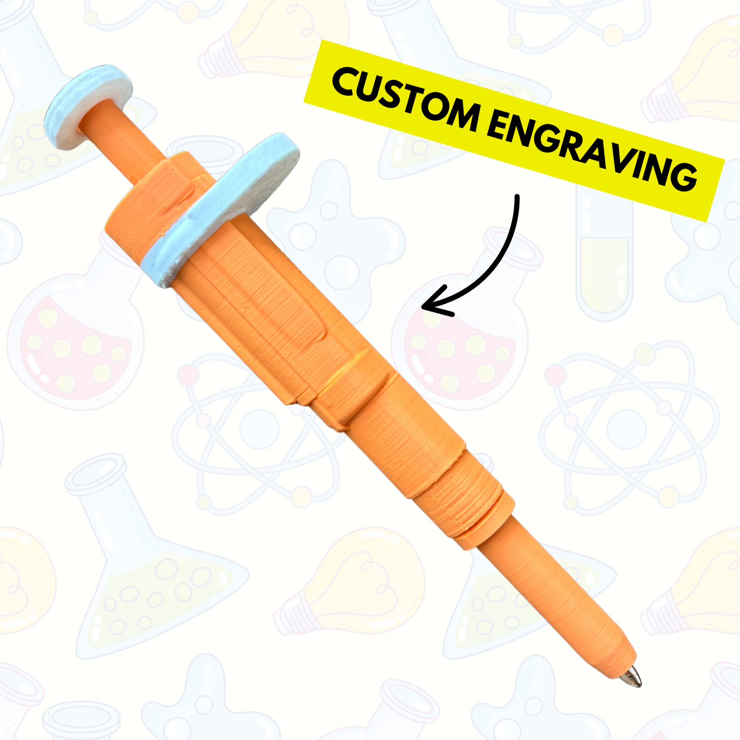 Original Dr. Pipette Pen (Neon Orange), Retractable, 3D-Printed, Ballpoint Pens