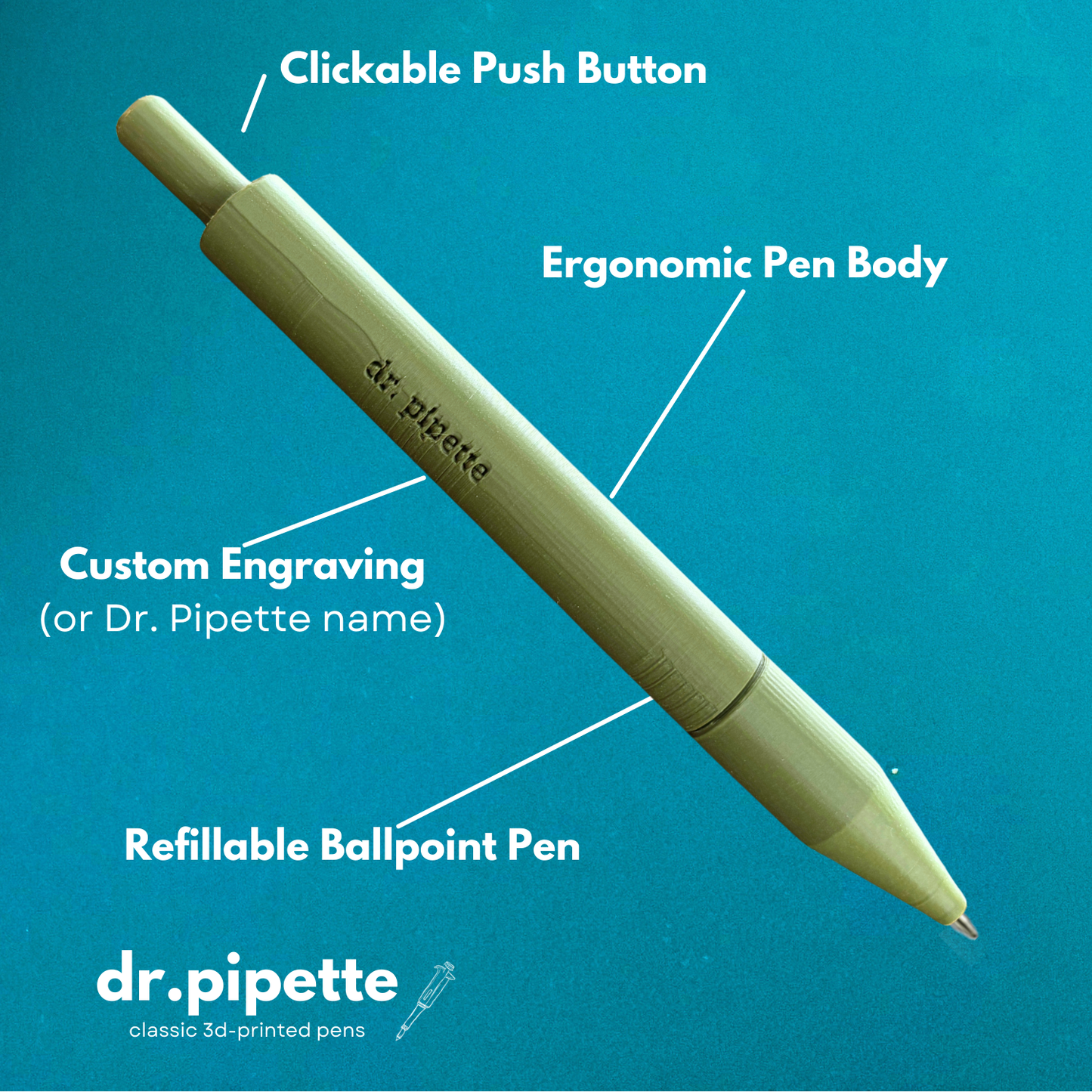 Engraved 3D-Printed Ballpoint Pen (Olive Green)