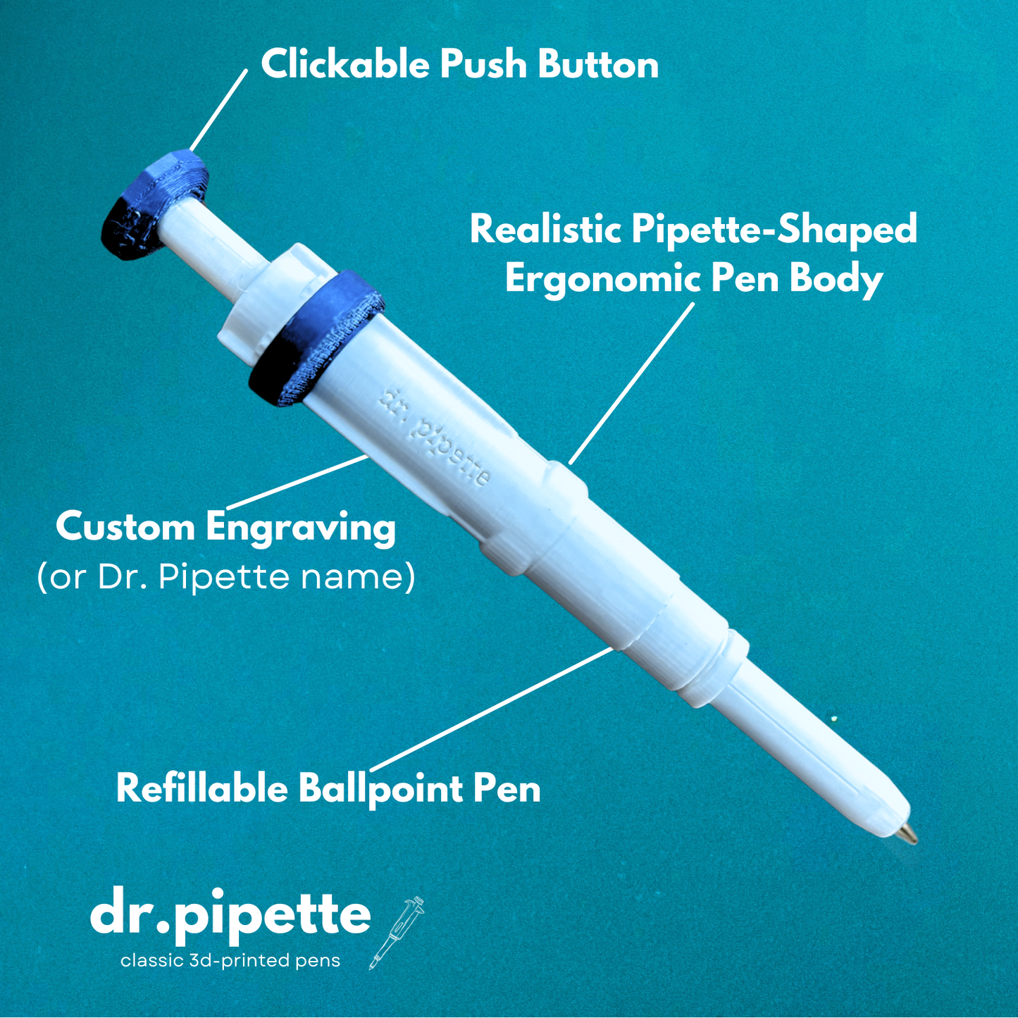 Original Dr. Pipette Pen (Neon Orange), Retractable, 3D-Printed, Ballpoint Pens