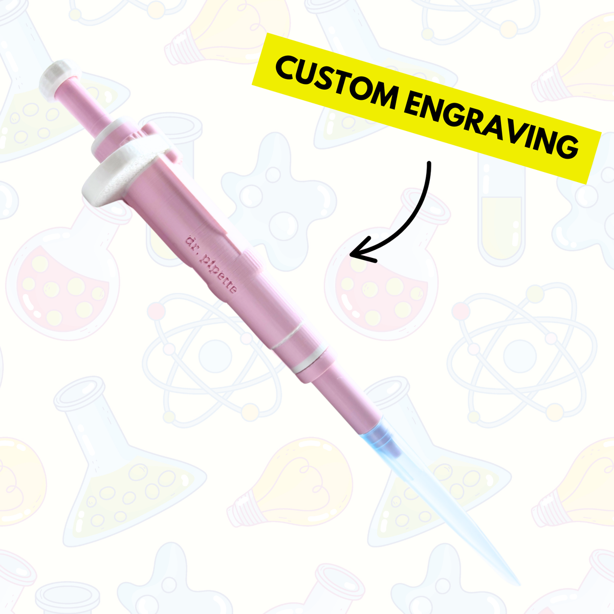 Ultra-Realistic Dr. Pipette Pen (Soft Pink), Retractable, 3D-Printed, Ballpoint Pens (with 1000µL tip)