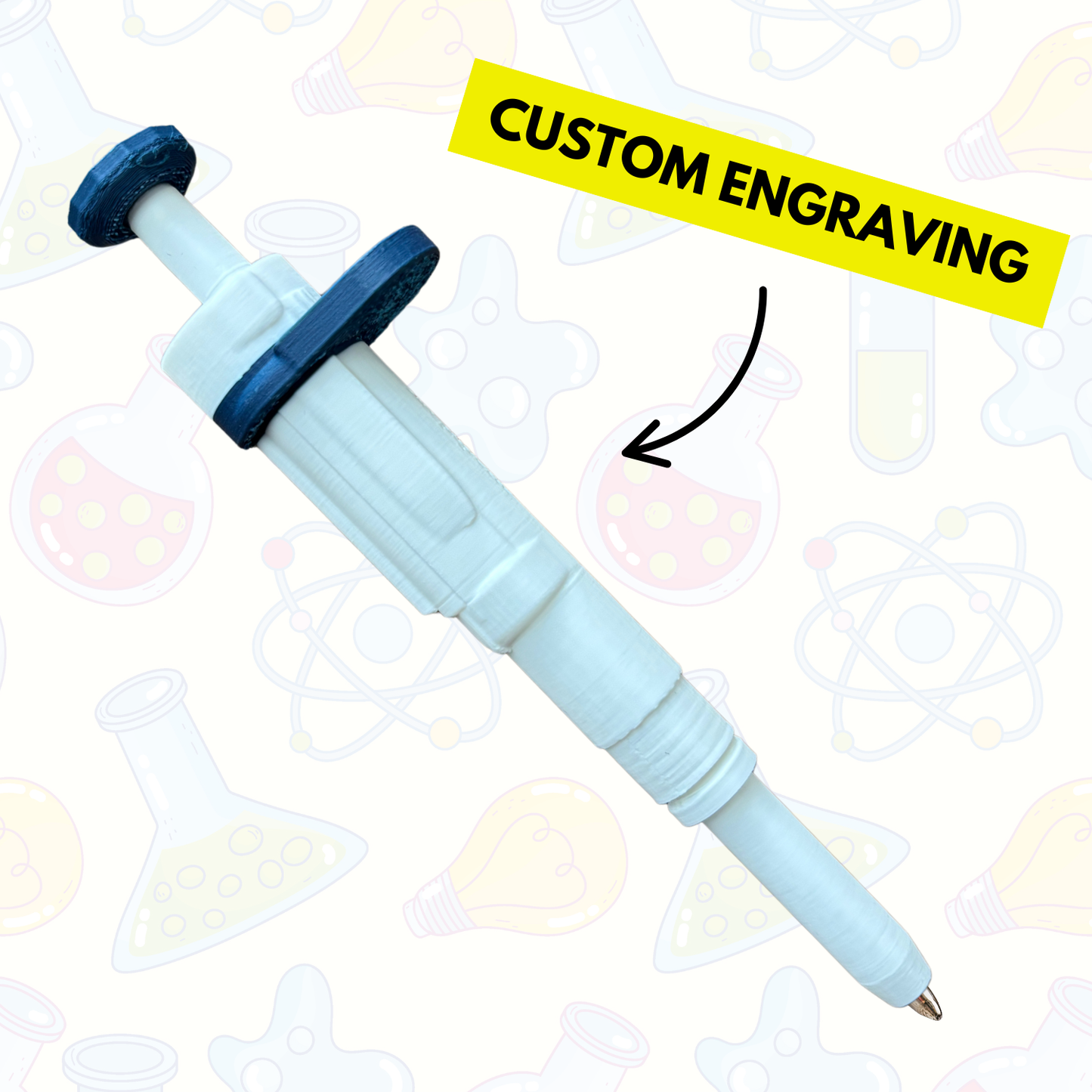 Original Dr. Pipette Pen (Cloud White), Retractable, 3D-Printed, Ballpoint Pens