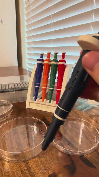 Ultra-Realistic Dr. Pipette Pen (Steel Blue), Retractable, 3D-Printed, Ballpoint Pens (with 1000µL tip)